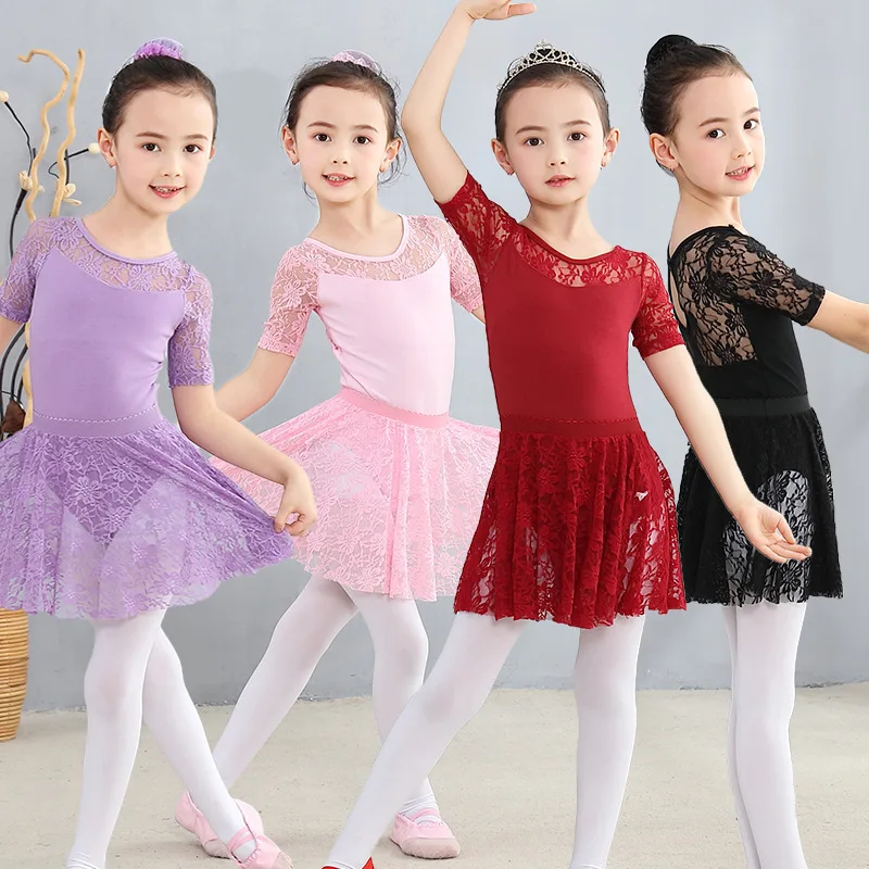 

CHILDREN 'S Dancing Clothes Exercise Clothing Short Sleeve Girls Ballet Skirt Lace Gym Outfit Modern Latin Costume