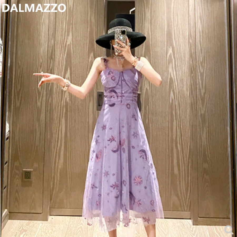 

Женское Сетчатое платье с блестками, праздничное длинное фиолетовое платье на бретелях-спагетти с V-образным вырезом, модельные платья без ...