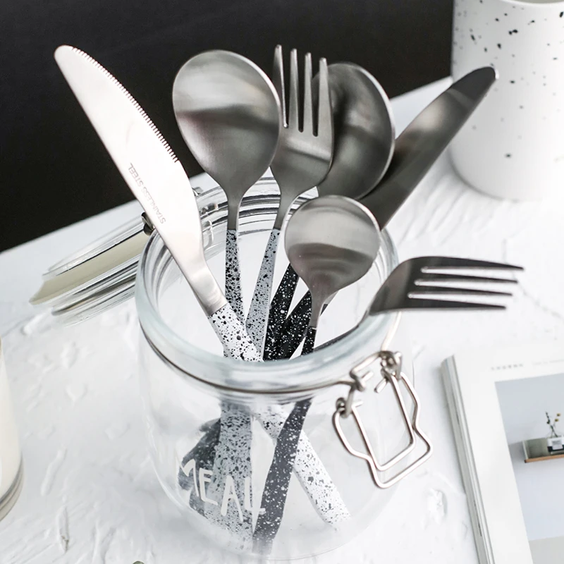 Матовая Сталь обеденная ложка набор столовых приборов золотистого ножи наборы