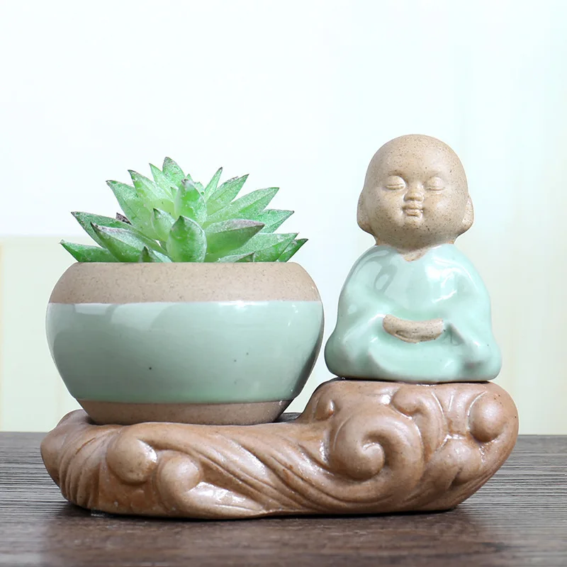 

Chinese Zisha Ceramic Flower Pot Succulent Green Plants Potted Desktop Sculpture Vase Flower Arrangement Container
