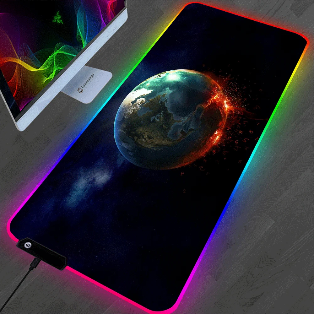 

Earth Game Computer Mouse Pad RGB Big Player XXL Mouse Carpet Large Pad Computer Desktop Game Pad with LED Backlight 40x90cm