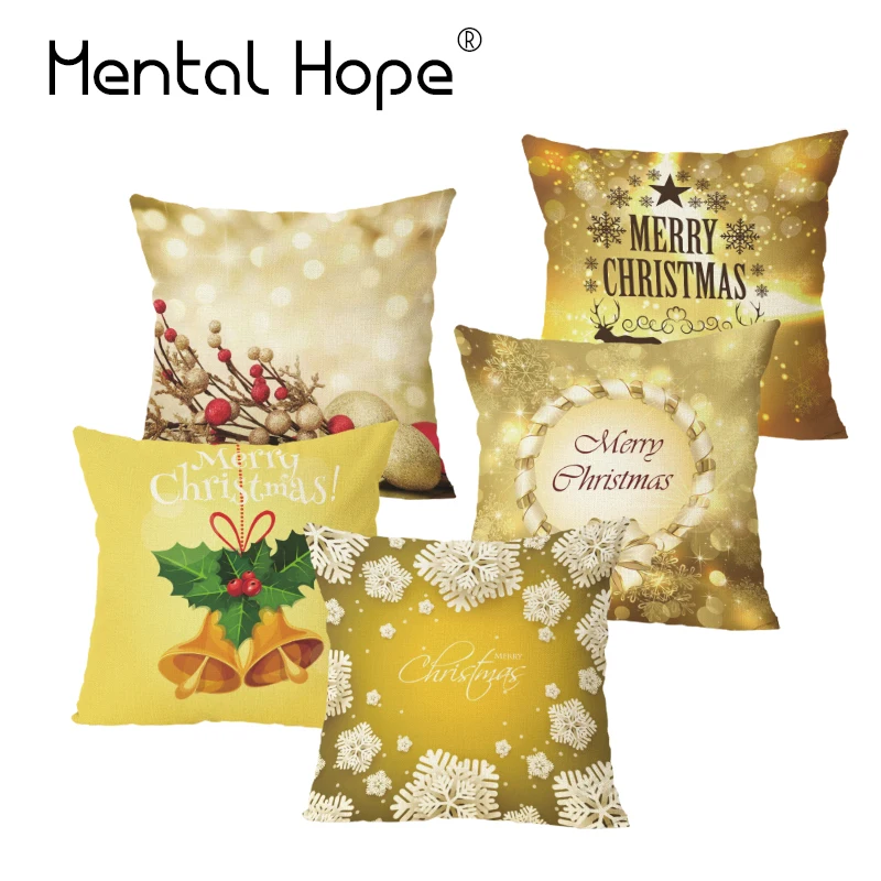 

Christmas Style Cushion Cover Plush Festival Decoration Sofa Throw Pillow Home Decor Christams Bell Print Square Pillowcase