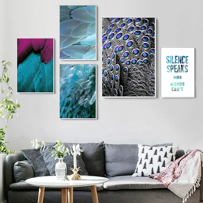 

Картина на стену в скандинавском стиле, с синим пером, Картина на холсте, украшение, постер, абстрактный Рисунок, для гостиной, спальни, офиса...