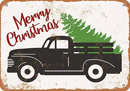 

Merry Christmas Truck Metal Tin Sign 12 X 8 Inches Retro Vintage Decor