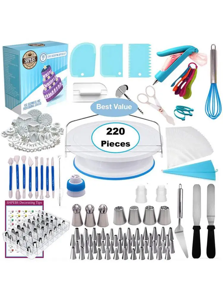 

220Pcs/Set Reusable Icing Piping Nozzles Set Pastry Bag DIY Cake Decorating Tools Scraper Flower Cream Tips Converter Cake Tools