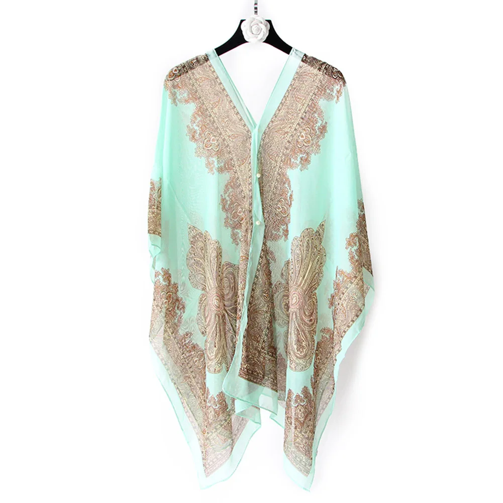 Light Green Новинка 1 шт. Женская шаль Бохо цветочный принт шифон Солнцезащитный пляжный бикини накидка для лета XD88 - Цвет: Light Green