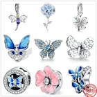 Бусины-шармы из серебра 925 пробы с цветами, сердцем, бабочкой, гортензией, подходят к оригинальному браслету Pandora с шармами для женщин, ювелирные изделия сделай сам