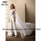 2021 Белый Свадебный комбинезон длинные с запахом кружевные аппликации с рюшами Свадебные платья белого цвета