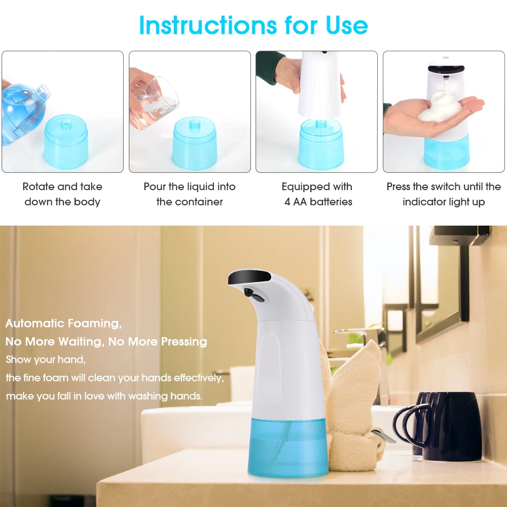 

400Ml/250ML Automatic Liquid Soap Dispenser Automatic Foam Soap Dispenser Touchless IR Infrared Sensor Dispensador