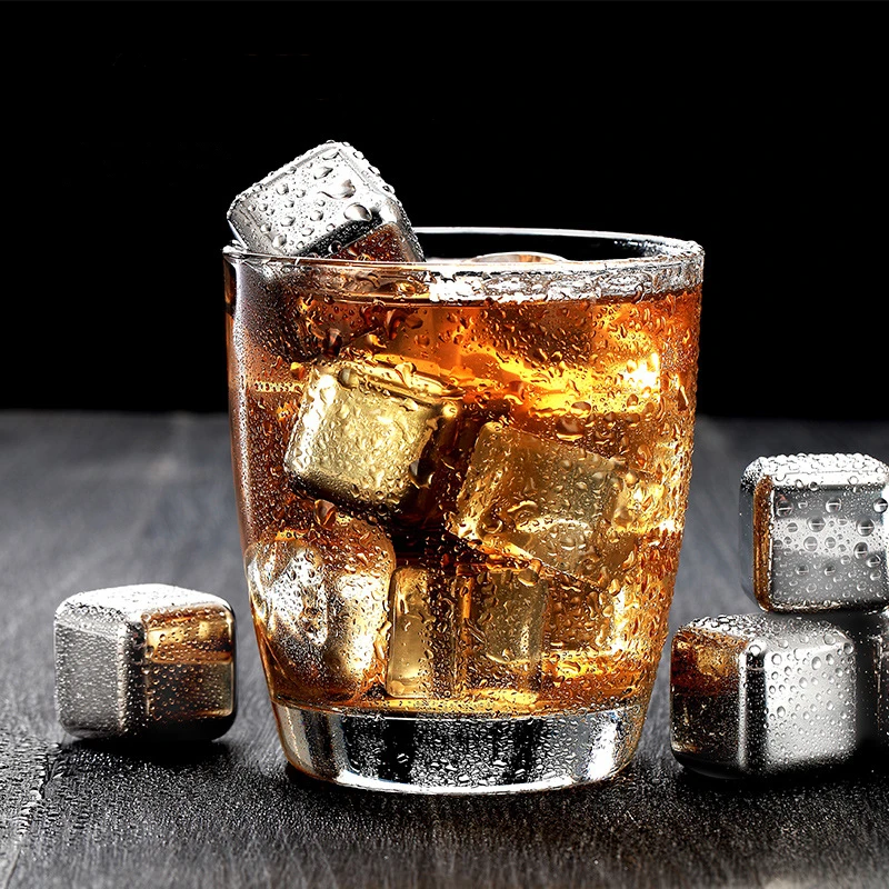 

New Whisky Stones Ice Cubes Set Reusable Food Grade Stainless Steel Wine Cooling Cube Chilling Rock Party Bar Tool
