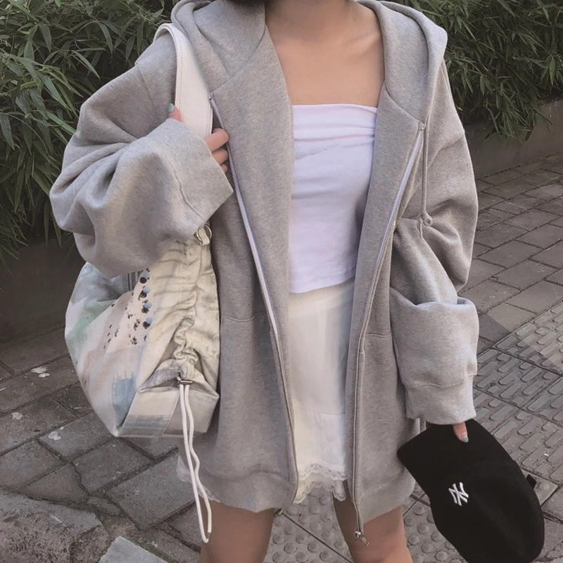 

Women's large Hoodie, zipper sweater, Korean fashion, single pocket, 5XL large, elastic band and solid sheave