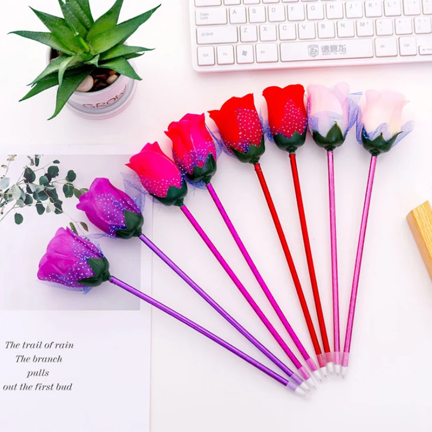 

4pcs/lot Novetly Rose Flower Ballpoint Pen Decorative Gift For Valentine's Day School And Office Supply Writing Pen Stationery