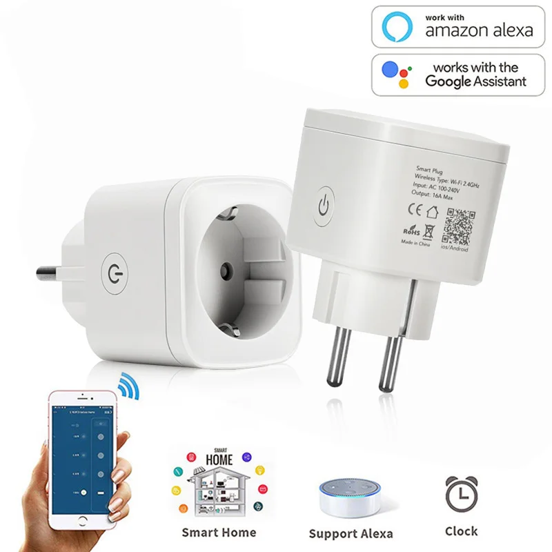 

Умная розетка Wi-Fi, 16 А, управление через приложение Tuya SmartLife, работает с Alexa Google Assistant