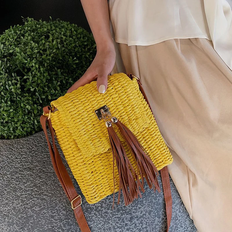 Женская Соломенная Сумка на бретельках с кисточками сумка-мессенджер пляжная