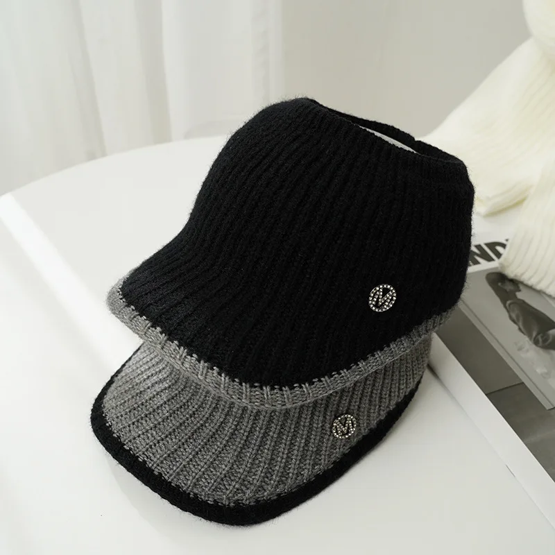 

Новинка, осенне-зимние шапки для женщин, Хлопковые вязаные шапки-бини для конского хвоста, Спортивная эластичная вязаная пустая шапка, тепл...