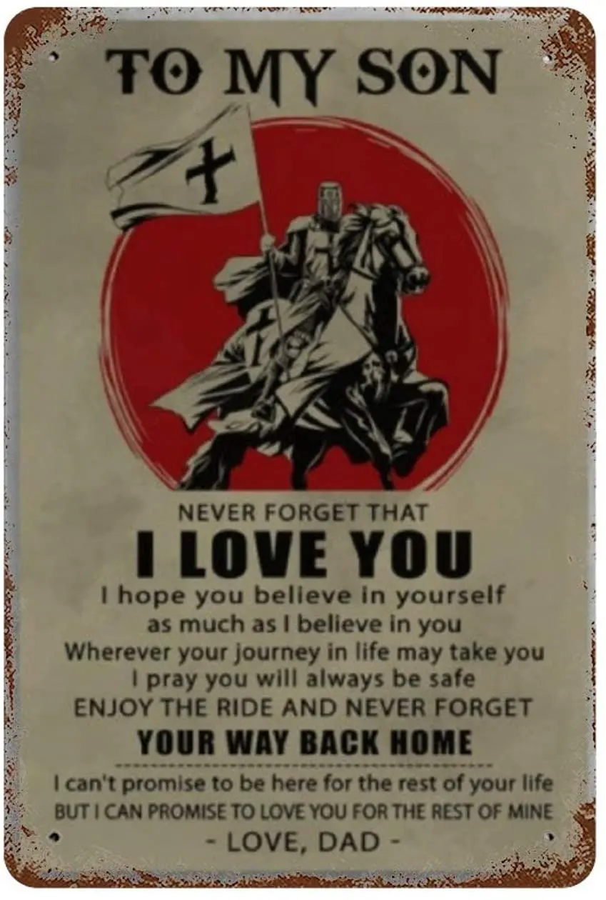 

VinMea Metal Tin Sign,Knights of Templar to My Son Never Forget Aluminum Sign Wall Art Decor Metal Sign,Public Sign