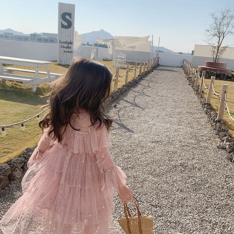 Весна 2022 блестящее платье принцессы с длинными рукавами и блестками для девочек