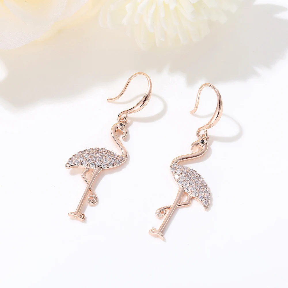 

Rose Gold Animal Flamingo Drop Earring Luxury Full Crystal Earrings for Women Fashion Jewelry Christmas Gift 2019