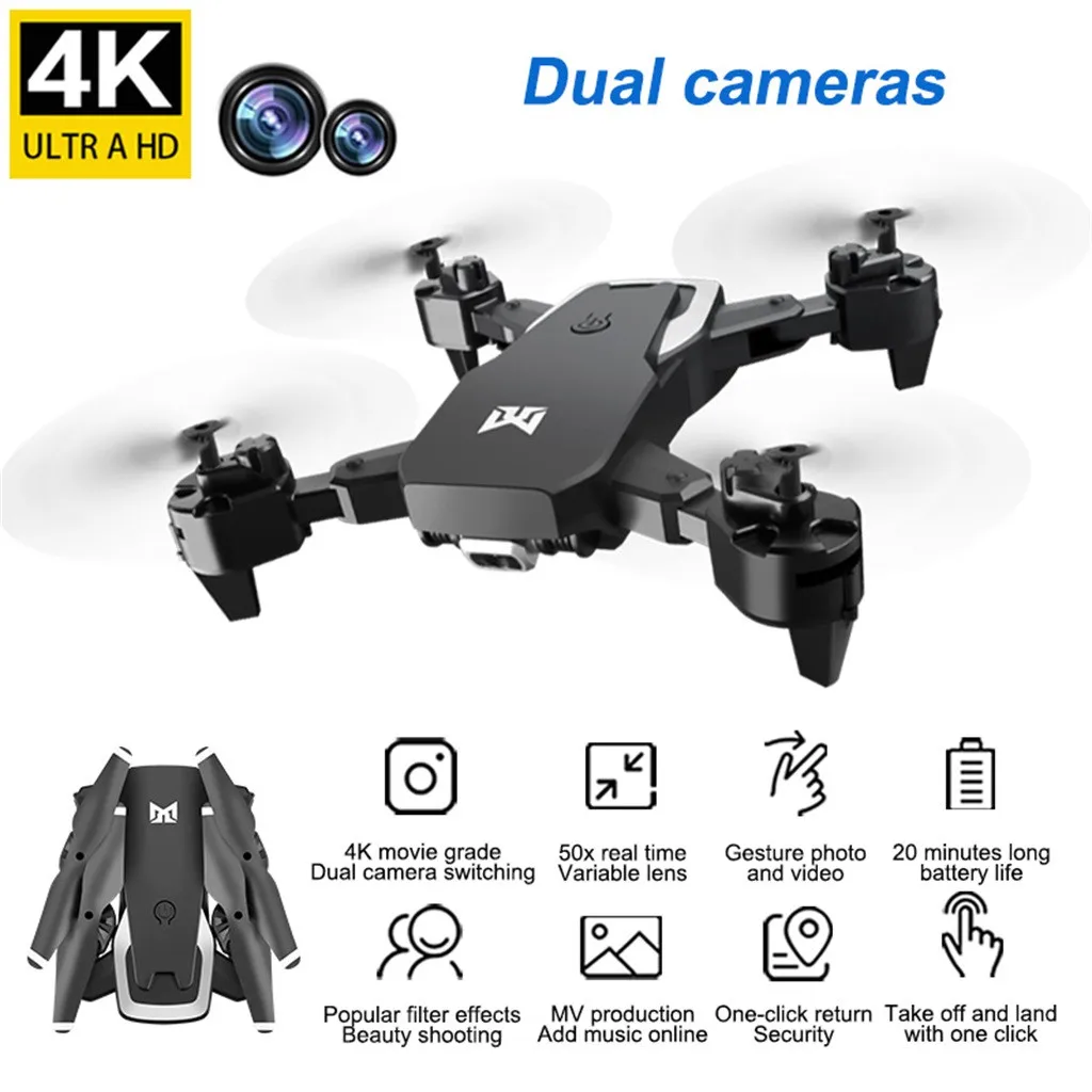 KK6 Dual Camera WIFI FPV 4K HD Wide-angle Optical-Flow Foldable Selfie Drone Remote Control Aircraft Toys | Игрушки и хобби
