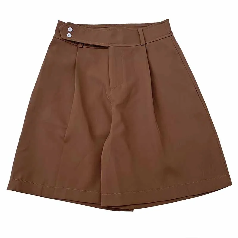 

Coffee Side Button Women Suit Shorts Summer Korean Style High Waist Thin Shorts
