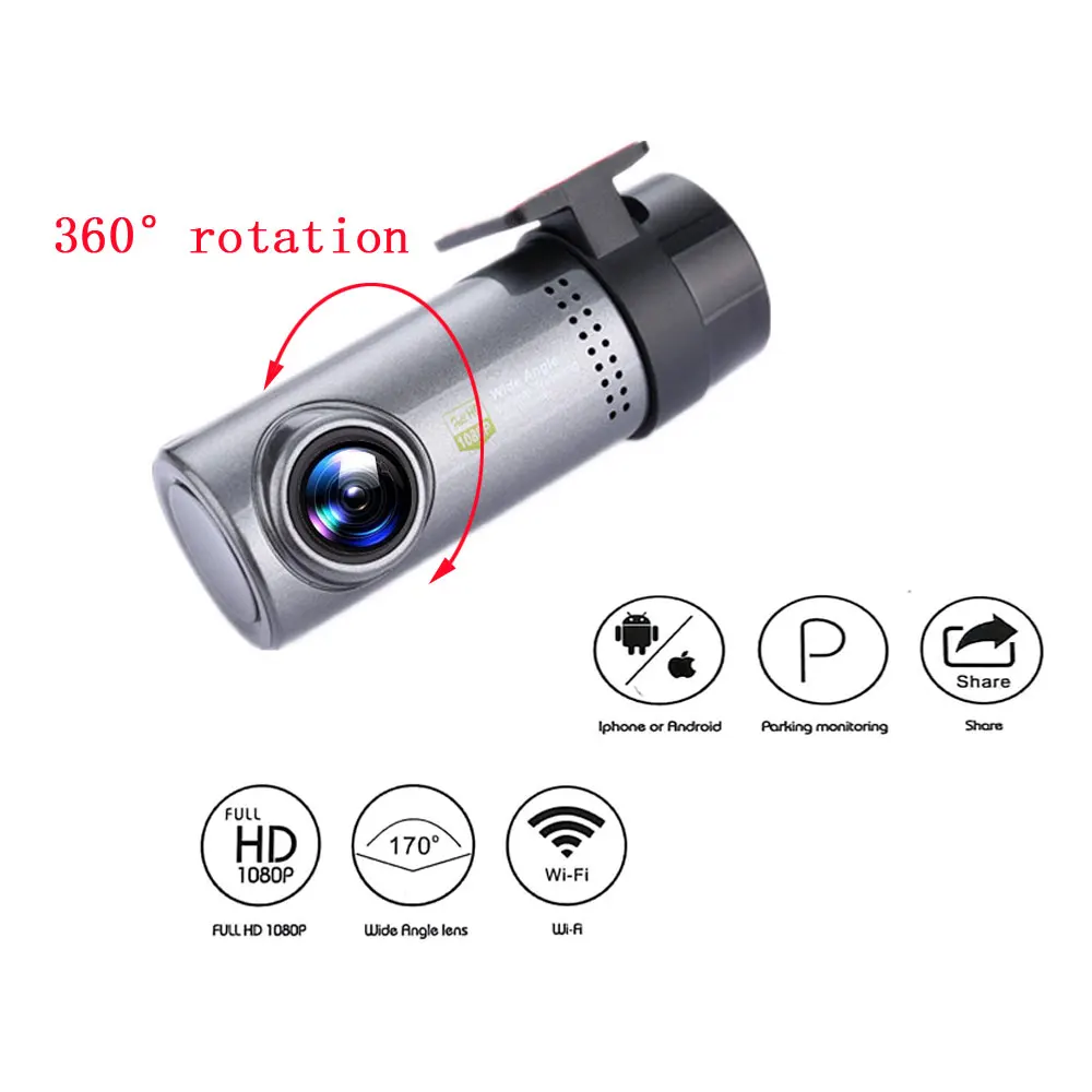Мини WiFi Автомобильный видеорегистратор Камера приборная панель 360 градусов HD 720P