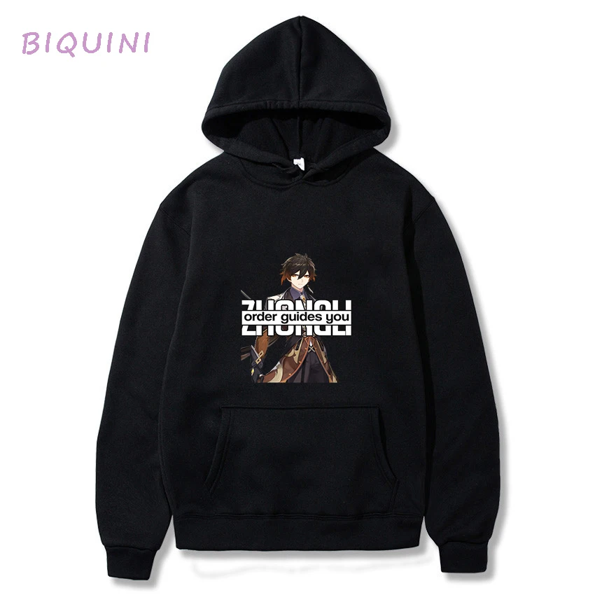 

Genshin Impact Popular Street Fashion Spring and Autumn Movement Hooded Sweater Campus Oversized Men and Women Printing Black