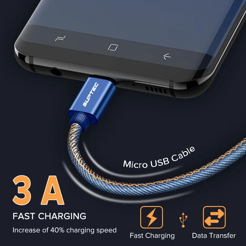 SUPTEC Micro USB кабель 3A Быстрая зарядка данных провод Microusb телефон зарядное устройство адаптер Шнур для Android samsung S7 Xiaomi Honor планшет