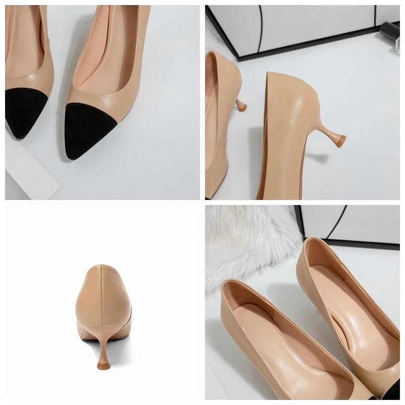 

ORCHA LISA Women Pumps Pointed Toe 5.5cm Short Heels Genuine Leather Slip-On Mixed Color Designer Beige Big Size 43 Casual C2347