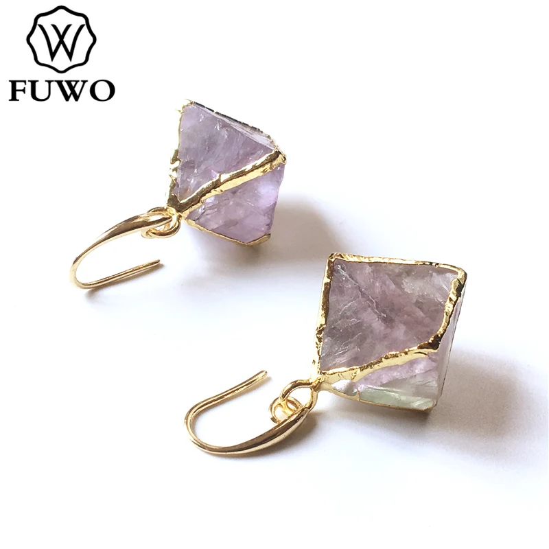 Женские серьги гвоздики с золотом FUWO из натурального флюоритового кварца