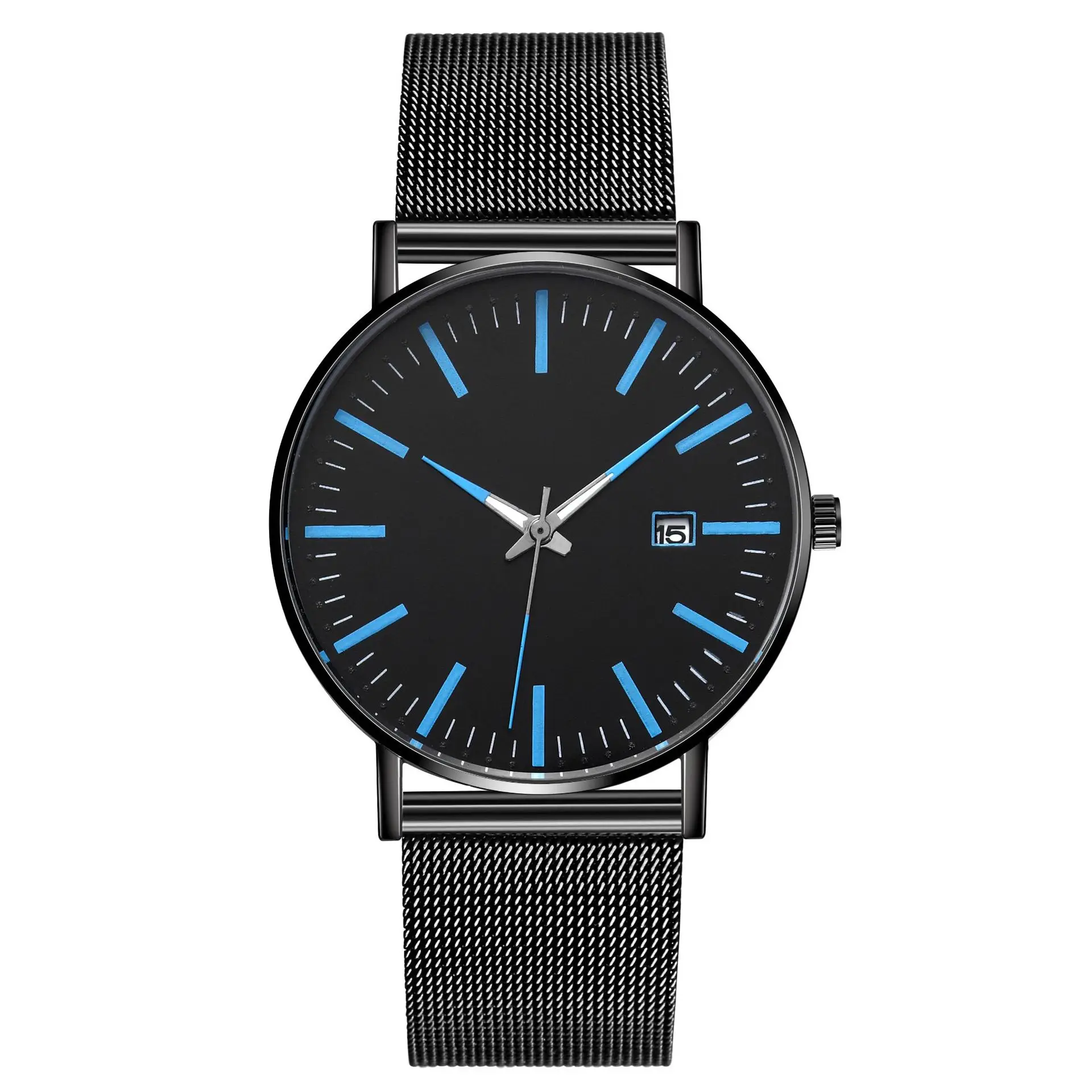 

New Men's Quartz Watch Alloy Mesh Band Calendar Needle Colorful Scale Men's Business Watch