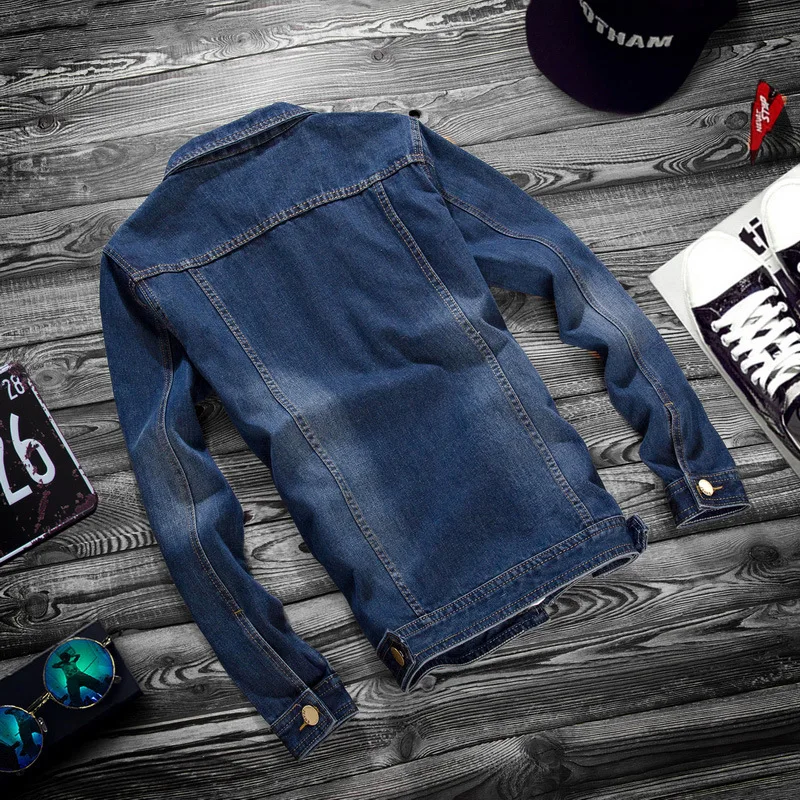 

2021 Autumn Youth Jeans Jacket Men Casual Holes Turn-down Collar Slim Jacket Cowboy Hip Hop Streetwear Denim Jacket