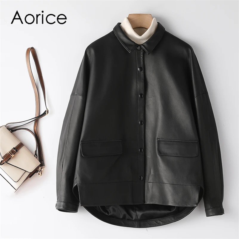 

Aorice Women Real SheepSkin Leather Jacket Vest Suit 2021 Brand Spring Female Genuine Leather Jackets Coats CT114