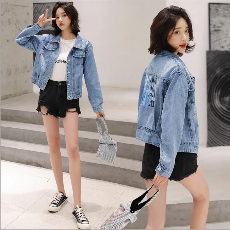 Джинсовая куртка женская весна осень новая одежда мода старые и свободные тонкие