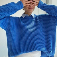 european style autumn winter pullovers women casual loose coarse yarn knitted sweater solid color oversized knitwear tops