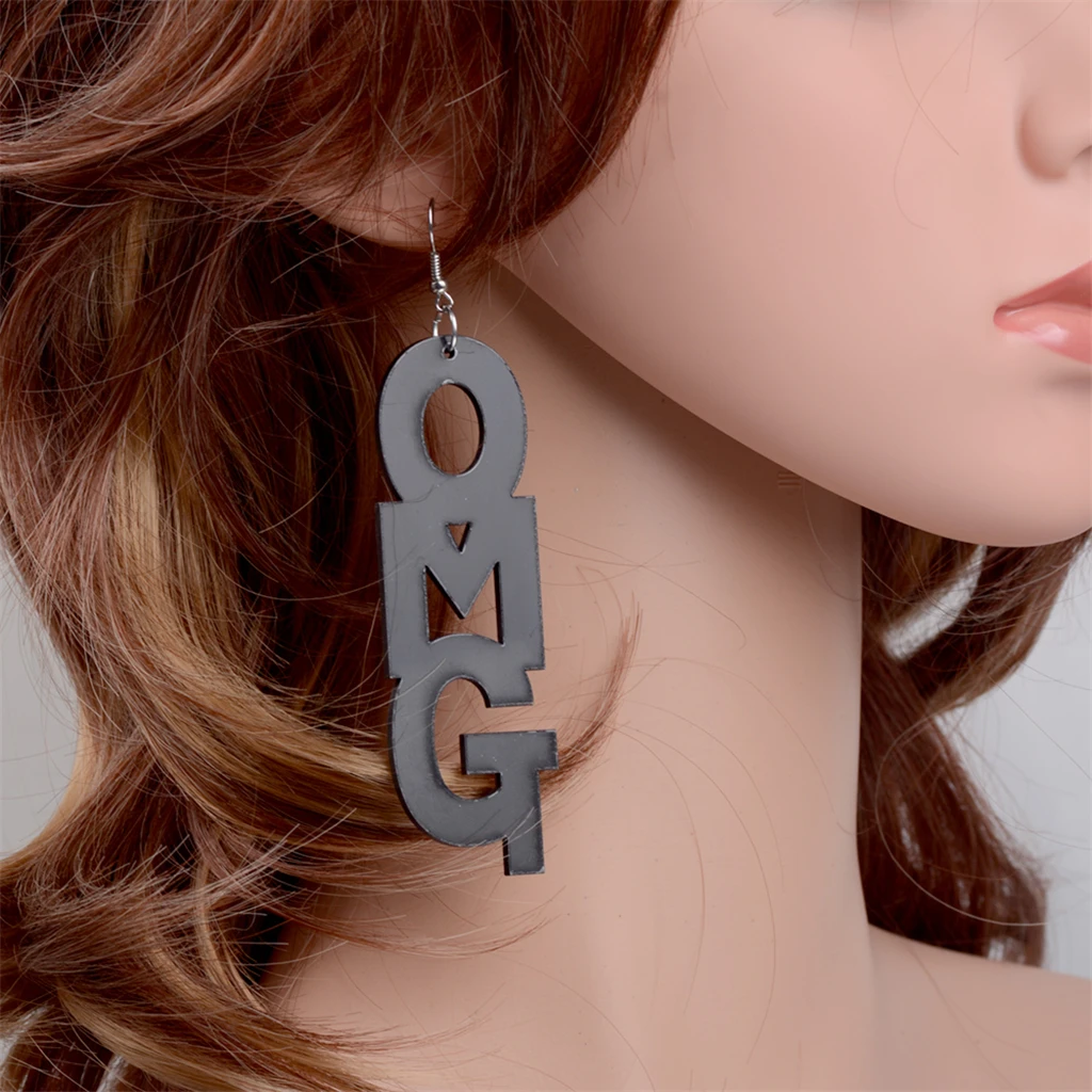 

JUCHAO Hot Sale Ins OMG Letter Pendant Earrings Hyperbole Street Accessories