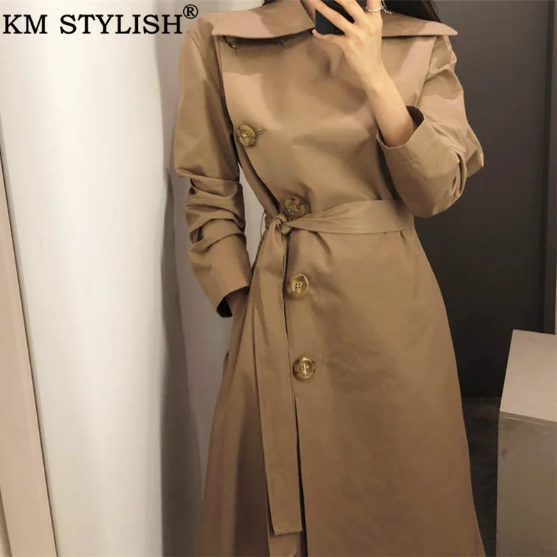 Trench Coat For Women Cloth Autumn Winter Khaki Belt Long Turn-Down Collar Casual Windbreaker Female OL Outwear | Женская одежда