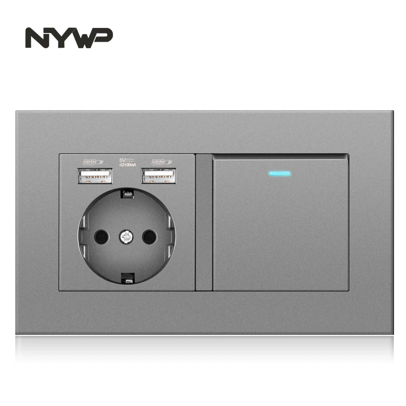 Nywp socket with toggle switch 220v 16a wall usb 146*86 pc panel light 1gang 1/2/3way output | Обустройство дома