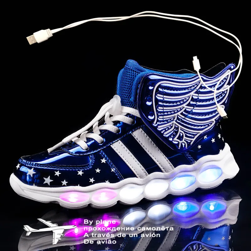 

2021 New Angel Wings Casual Shoes with USB Led Baby Girls Boys Light Up Luminous Sneakers Glowing illuminated Lighted lighting