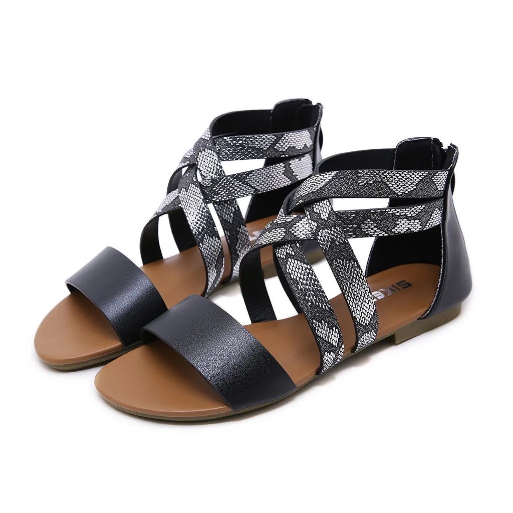 

Women Sandals 2019 Fashion Snake Print Gladiator Sandals Women Casual Shoes Summer Sandals Cross Tied Sandalias Mujer
