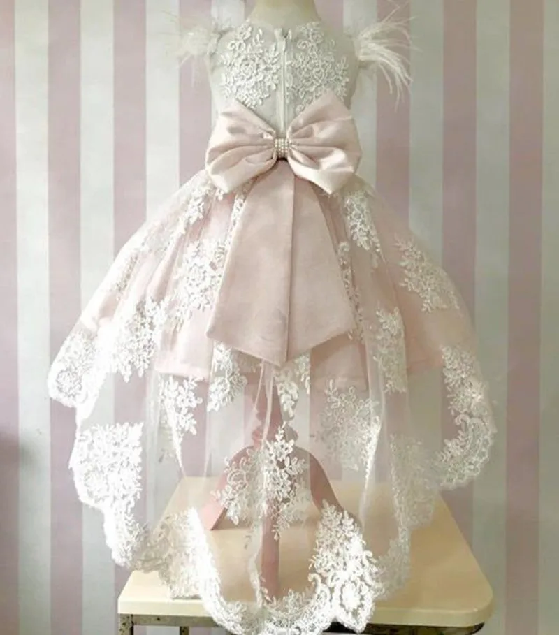 

Light Pink Flower Girl Dress Sleeveless Lace Applique Little Princess Party Dress First Birthday Gown Size 3M-14Y