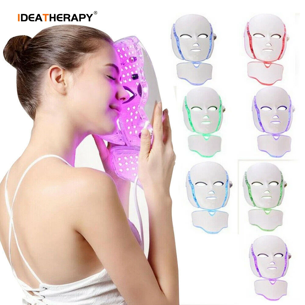 7 Colors LED Facial Mask Photon Therapy Anti-Acne Light Therapy with Neck Beauty For Skin Rejuvenation Brightening Skin Shrink