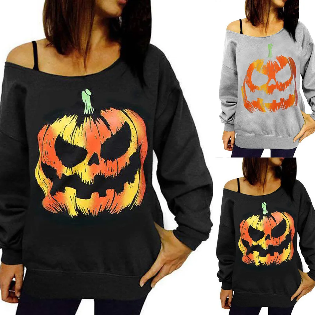 Женская флисовая толстовка с капюшоном на Хеллоуин принтом тыквы вырез лодочкой