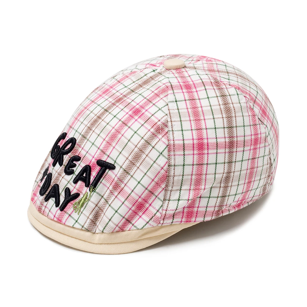 

Toddler Girl Boy Hat Cool Kid Herringbone Flat Cap Kids Plaid Hats Infant Cotton Soft Lining Accessories MZ108