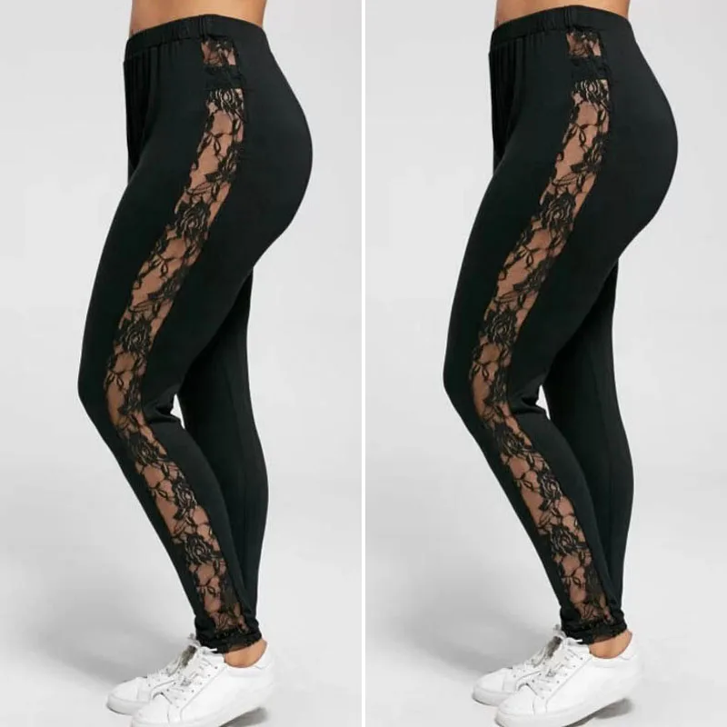 

Plus Size L-3XL Fashion Sexy Women Lace Pants Insert Sheer Leggings Viscose Elastane