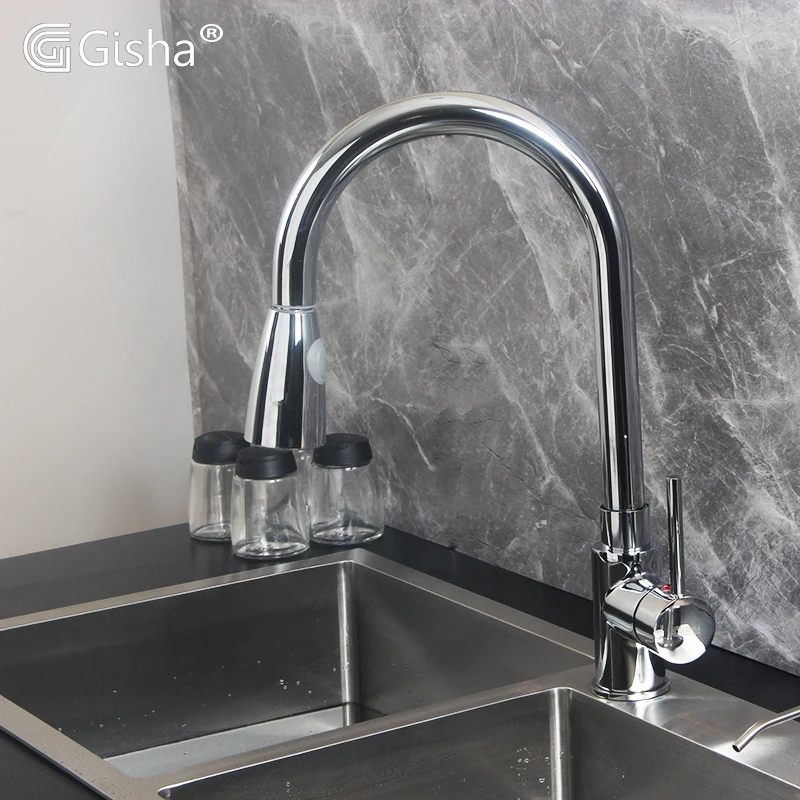 

Gisha Kitchen Faucets Silver Single Handle Pull Out Kitchen Tap Single Hole Handle Swivel 360 Degree Water Mixer Tap Mixer Tap