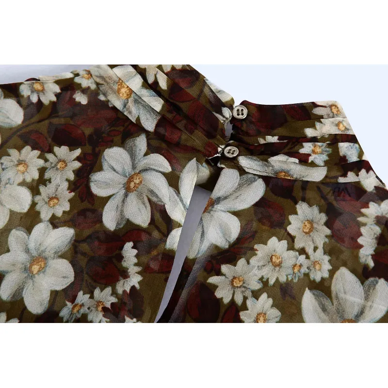 

Vintage Elegant Floral Printed Cropped Blouses Women Fashion O-Neck Elastic Hem Shirts Female Chic Tops