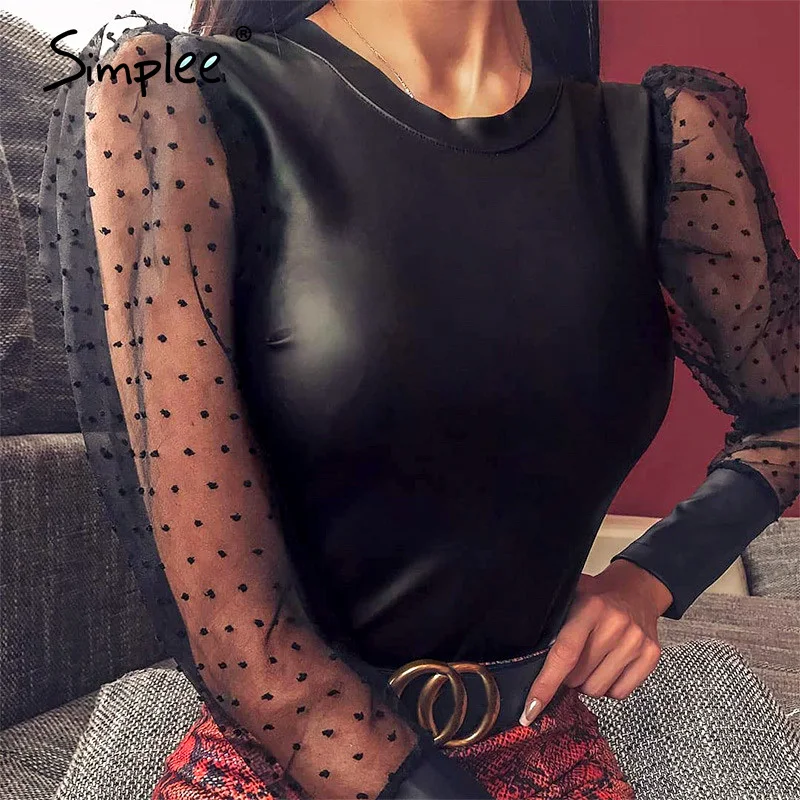 Simplee сексуальный модный лоскутный сетчатый боди с длинным рукавом весенний