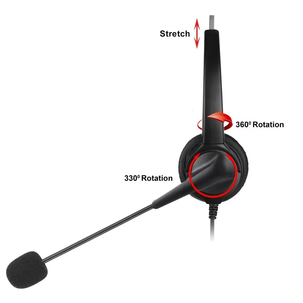 headset 2 5mm jack monaural phone headset call center noise cancelling wired headphones with boom style mic for cordless phones free global shipping