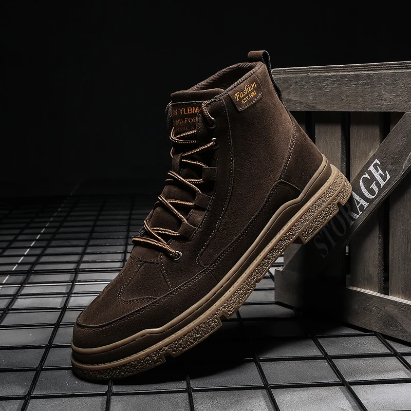 

Men's leather boots autumn winter high desert short boots safety hiking boots men motorcycle boots for men male cowboy boots