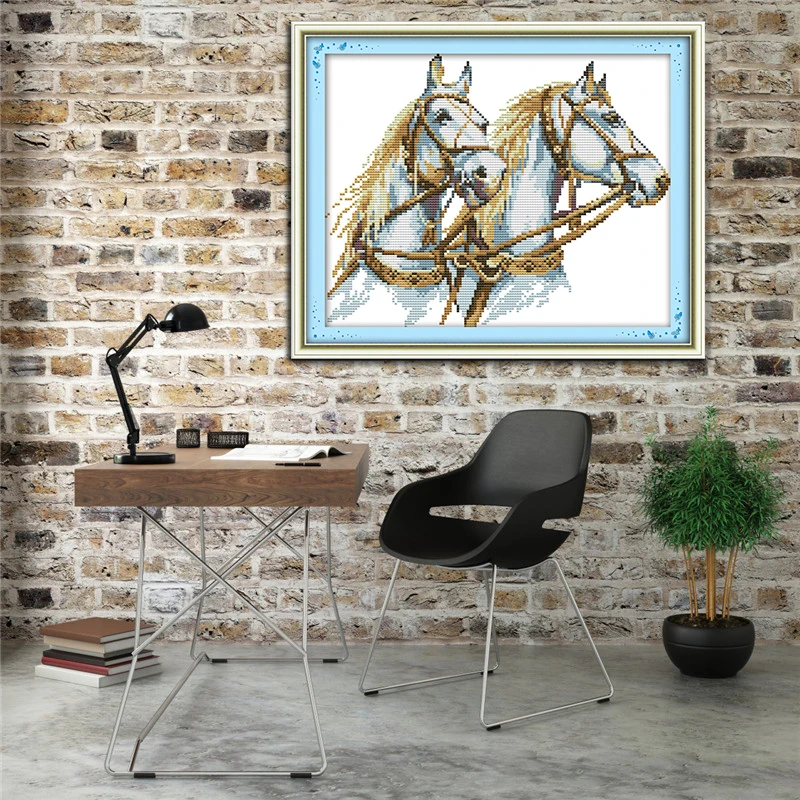 Два лошади красивый милый Счетный набор крестиков 11CT 14CT DMC наборы Китай крестиком